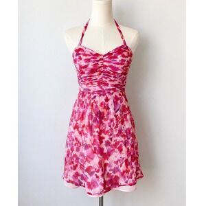 Kookai Halter Dress Ruched Y2K 36 Multi Pink Floral feminine flirty romantic